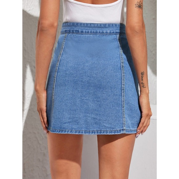 Button Through A Line light wash Denim Skirt jean skirt - Picture 2 of 4